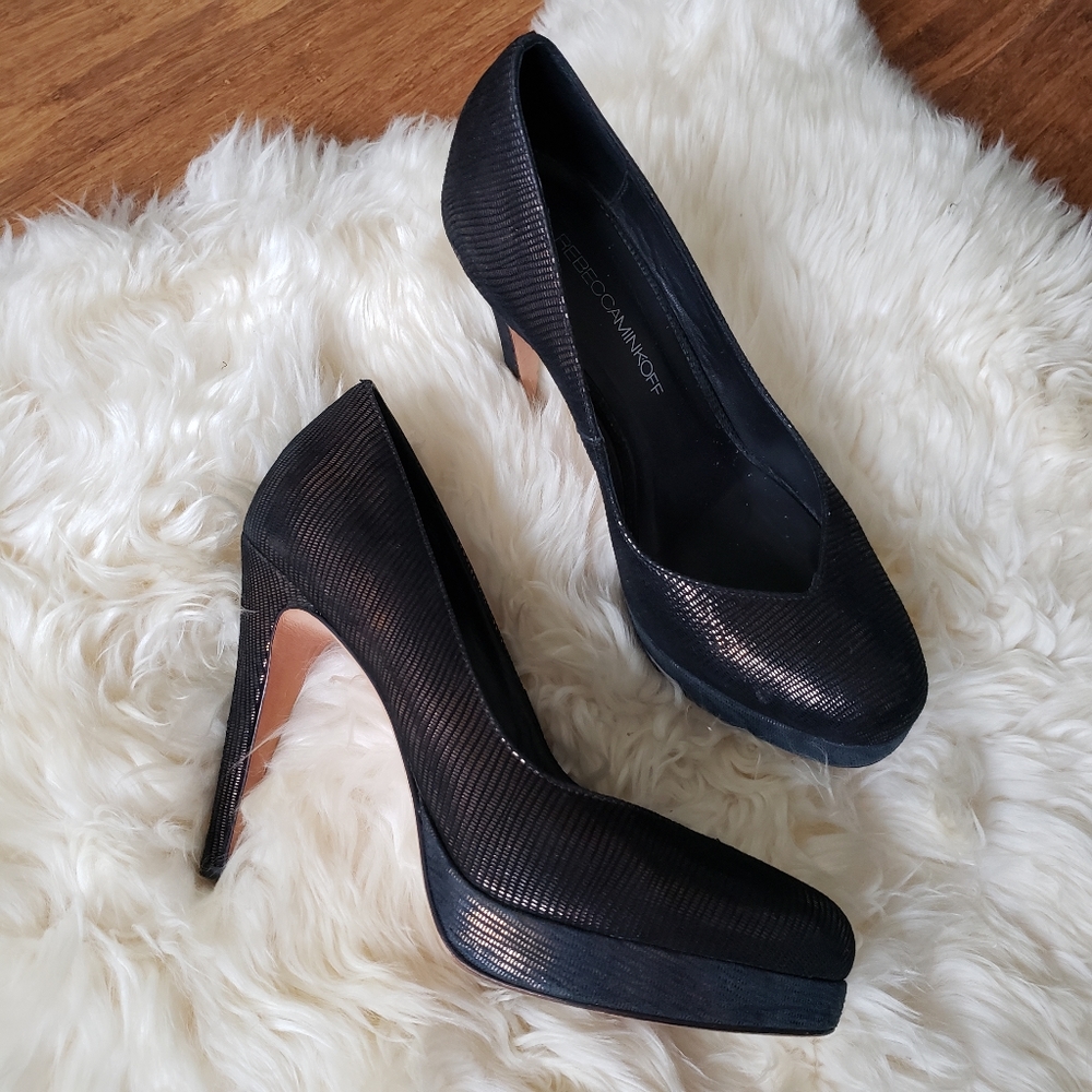 Rebecca Minkoff Platform Metallic Textured Heels